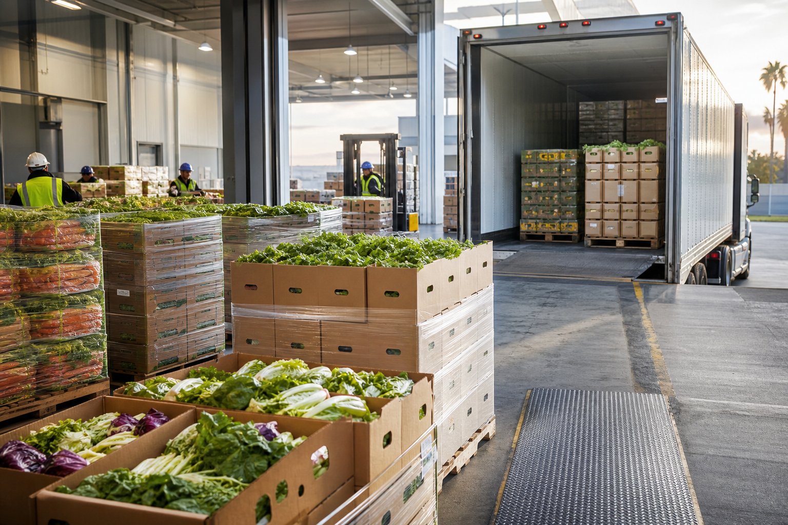 Fresh produce prepared for refrigerated transportation